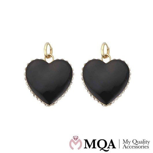 Ãrhängen med blankt svart hjärta och små glittrande stenar