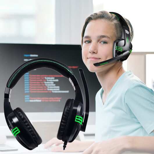 Gamer PC-headset med mikrofon och stereoljud - svart/grönt -