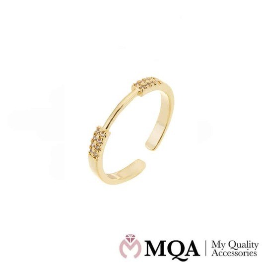 Ring, guldfärgade med 2 rader gnistrande stenar