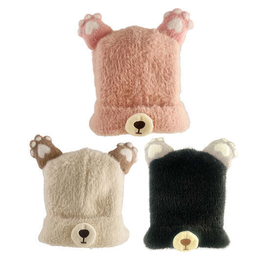 Mysiga plyschstickade mössor - Svart