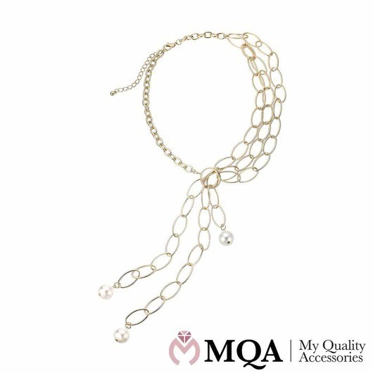 Halsband guldfärgat, 3 stora pärlor på varje kedja, justerbart