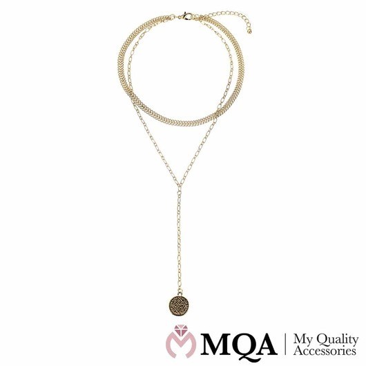 Halsband guldfärgat, dubbelt, med fint mynt som hänge, justerbart