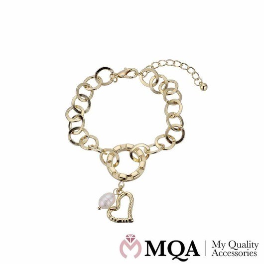 Armband, guldfärgat, hänge med vackert hjärta och pärla, justerbart
