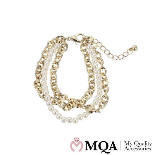 Armband, guld i färg, 3-i-1, pärlor, justerbar