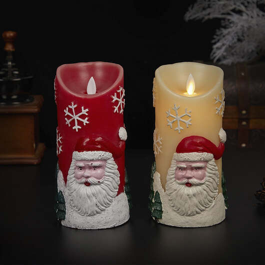 LED-ljusstake med julmotiv - Ø9 x 18 cm - (Röd eller Vit) - Röd