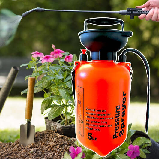 Tryckspruta 5 liter med pump - orange, vit och gul -