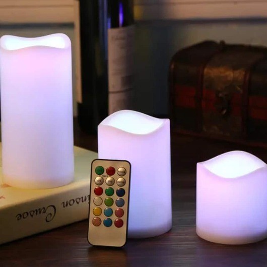 LED-värmeljus - 3 st. - 7,5/11,5/15 cm - m/fjärrkontroll - m/färgbyte