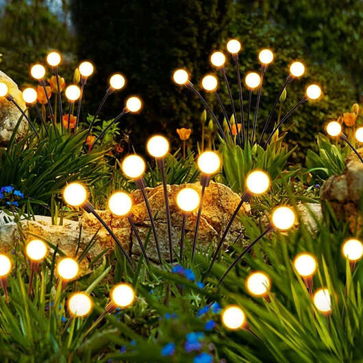 Eldflugbelysning för trädgården (2-pack)  -  Solcellslampor med spjut, 70 cm, 6 LED