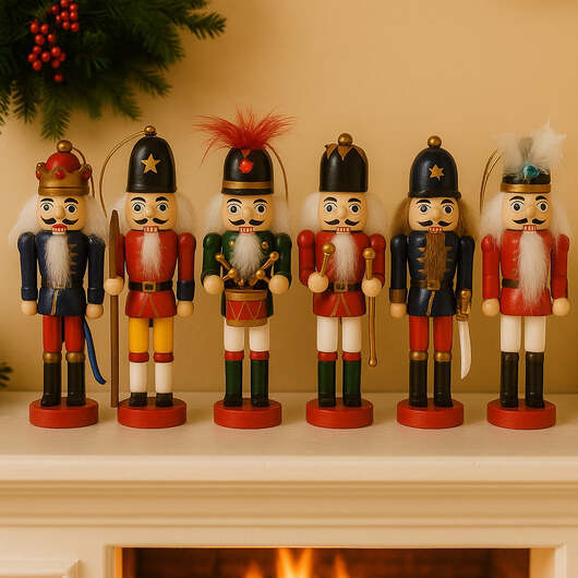 Nötknäpparfigurer i trä  -  12,5 cm, set med 6 figurer  -