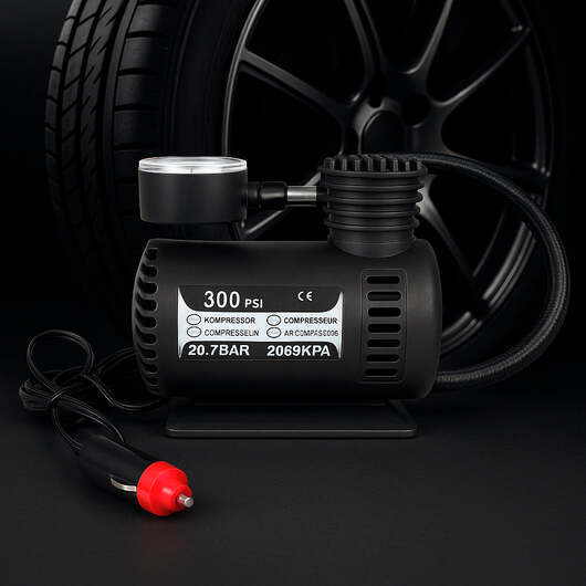 Kraftfull 300 PSI (20,7 bar) 12-voltskompressor  -  perfekt för bil, cykel, boll m.m.