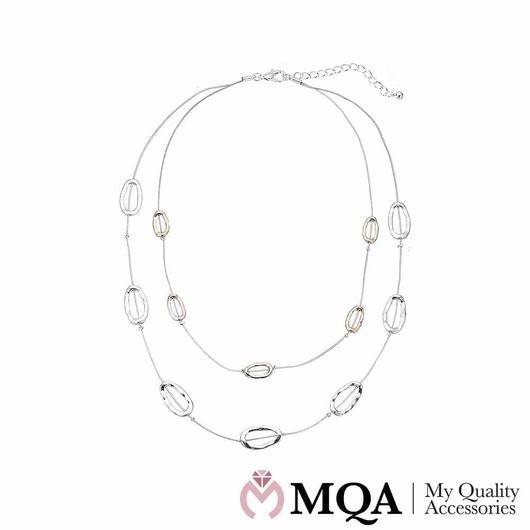 Halsband silverfärgat, dubbelt, 7 ovala ringar, justerbart
