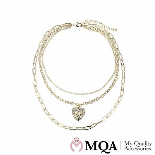 Halsband, dubbel, guldfärgad, hjärthänge, justerbar