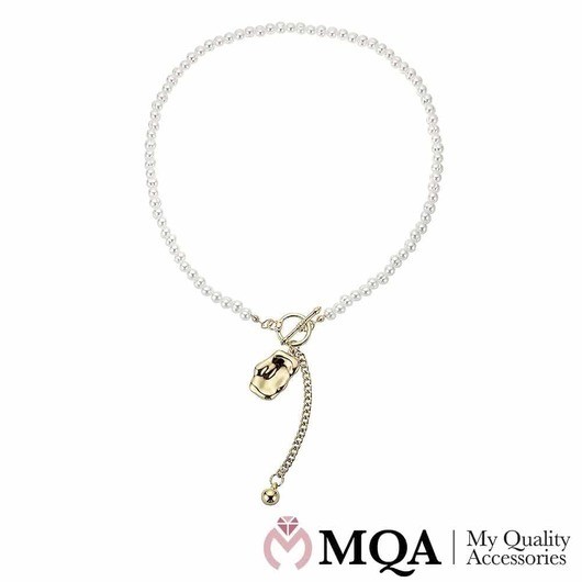 Halsband guldfärgat, pärlor, boll och hänge, justerbart