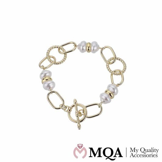 Armband, guldfärgat med pärlor och ringar, växlingslås