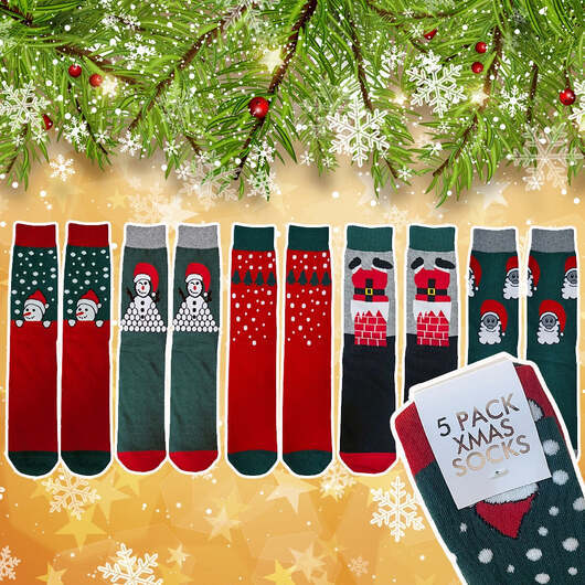 Julstrumpor 5 par i olika motiv och färger - 35-42