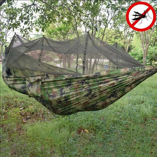 Hängmatta med myggnät (camouflage, orange-grå, rosa, grön eller svart) - Camouflage