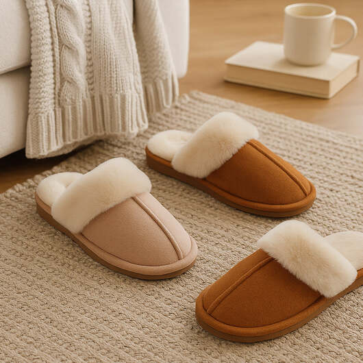 Tofflor  -  varma och mjuka (brun & beige) - Beige / 44/45