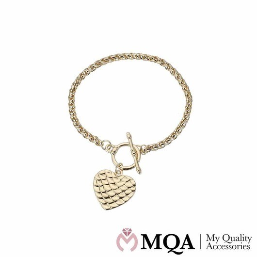 Armband, guldfärgat, hänge med hjärta, växlingslås
