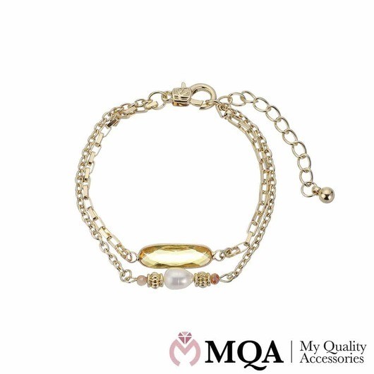 Armband, guldfärgat, dubbel, pärla, sten, justerbart