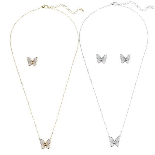 Halsband, guld- eller silverfärgad, fjärilshänge, justerbar - Silver