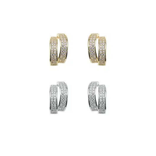 Ãrhängen med små pärlor i 2 rader, guld eller silver - Silver