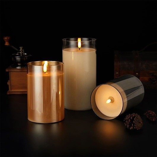 LED-ljus i glas Ø10 x 15 cm - Guld, Grå eller Vit - Guld