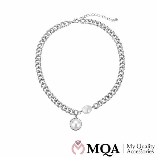 Halsband silverfärgat, sten, hänge med halv pärla, justerbart