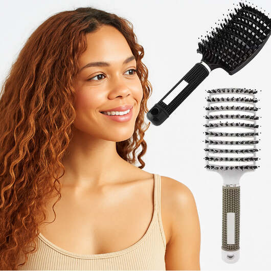 Anti-tovahårborste med svinborst  -  skonsam för vått och torrt hår - Vit