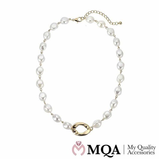 Halsband guldfärgat, 22 stora pärlor, justerbart