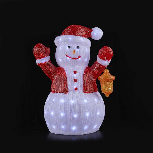 Snögubbe Akryl - höjd 60 cm med LED-ljus