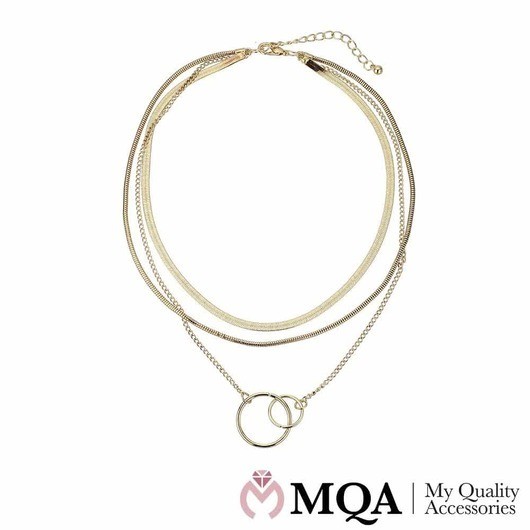 Halsband guldfärgat, 3-i-1, med 2 ringar som hänge, justerbart