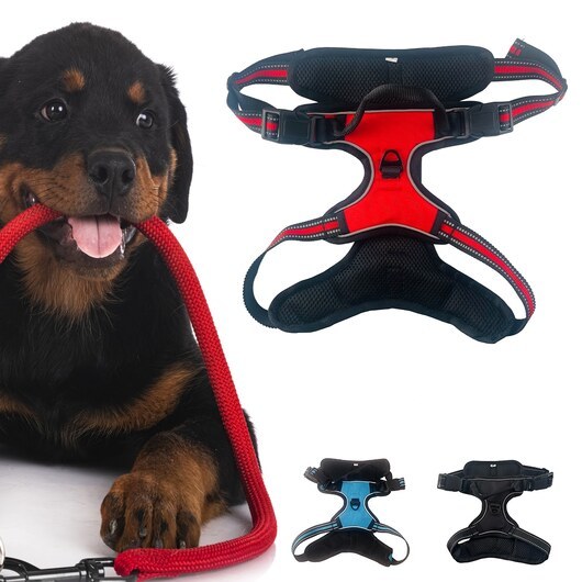 Mjukt hundsele m/reflex - robust & vattentät - röd, svart eller blå