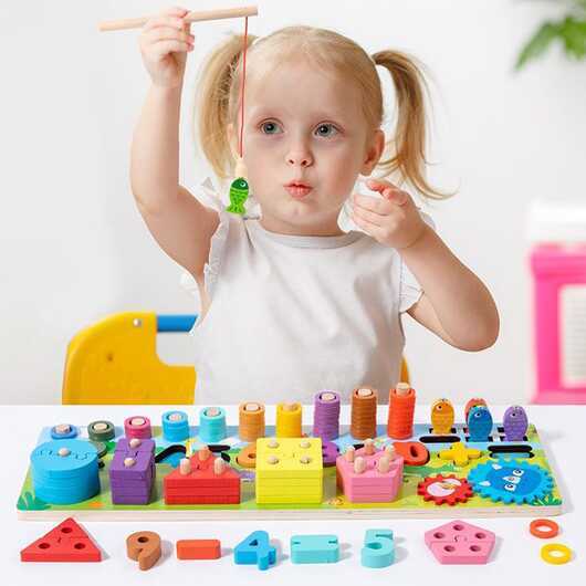 Träleksak 5-i-1 - Lär dig siffror och färger på en logaritmisk träbräda -