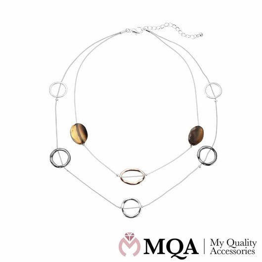 Halsband silverfärgat, dubbelt, sten och ringar, justerbart