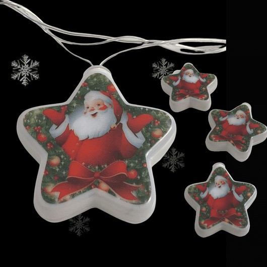 LED-ljusslinga Jultomtestjärnor 10 st. i gran med rosett (2,5 meter)