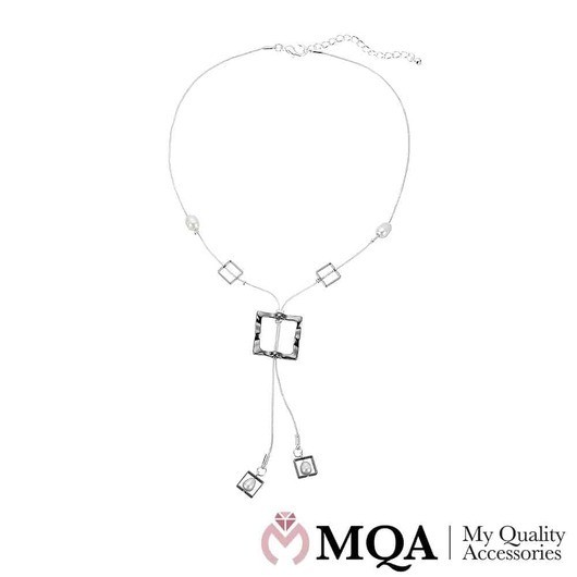 Halsband silverfärgat, 4-kanter med pärlor, justerbart