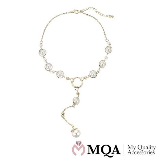 Halsband guldfärgat, hänge med pärlor och små bollar, justerbart