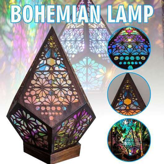 Färgglad LED stjärnprojektor / sänglampa av trä