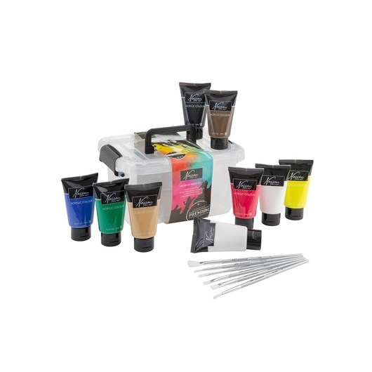 Nassau Paint acrylic 9 x 75 ml 6 brushes in plastic box&lt;