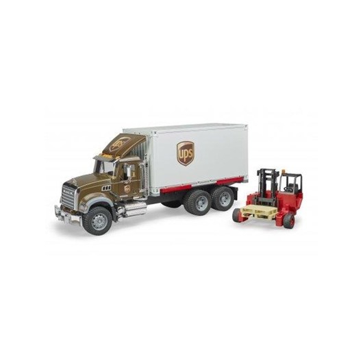 Bruder MACK Granite UPS logistics truck with forklift