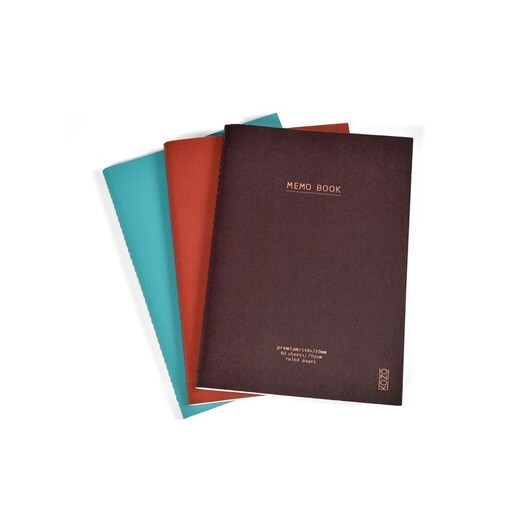 KOZO Memo Book A5 3 Pack Coffee Bric Steel Blue