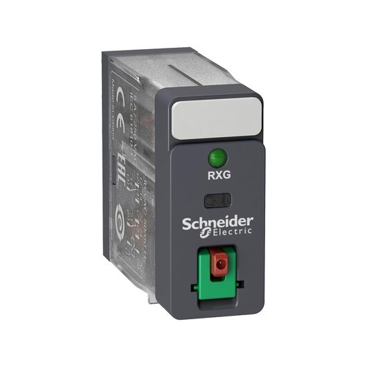 Schneider Electric RXG pin relay with test button and LED 2 C/O 5A and 24VAC