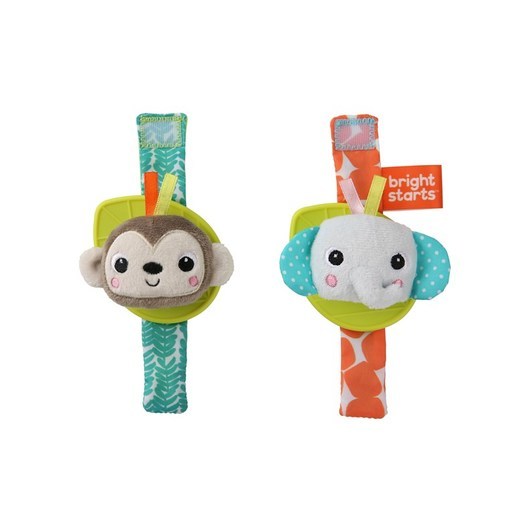 Bright Starts Rattle &amp; teethe wrist pals w. monkey &amp; elephant