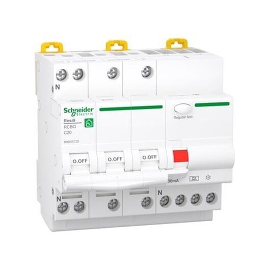 Schneider Electric Resi9 XP RCBO/combination switch 3PN C-characteristic 20A 6kA 30mA class A 90mm