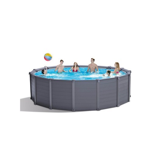 Intex Graphit Grey Panel Pool 478x124cm (16.805L) inkl. sandfilterpump 5,7m3/h, säkerhetsstege, markskydd och poolskydd.