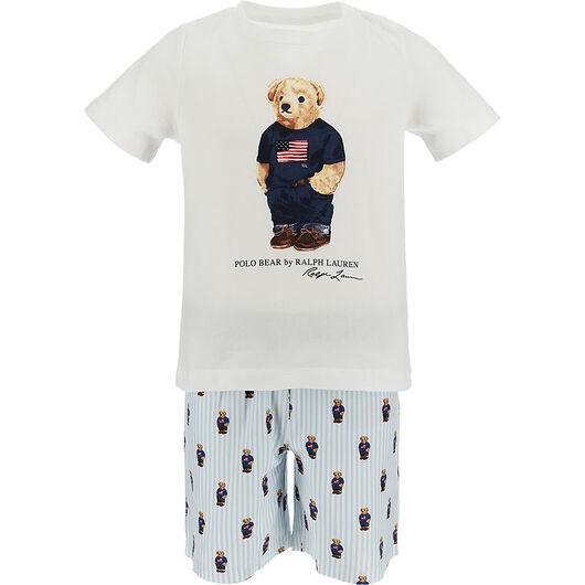 Polo Ralph Lauren Pyjamas - Vit/Blårandig m. Gosedjur