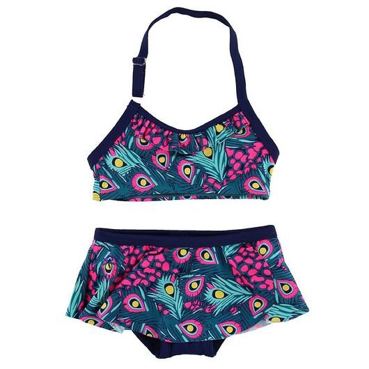 Color Kids Bikini - Tracy - UV40+ - Marinblå/Rosa m. Påfågelfjäd