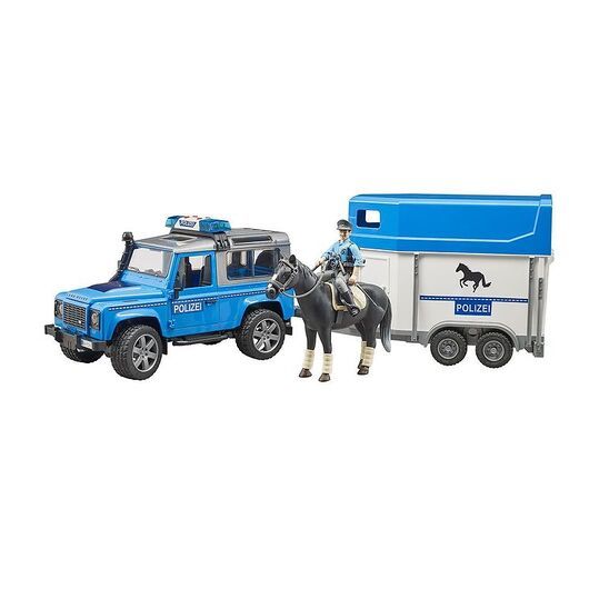Bruder Bil - Land Rover Polisbil m. Ljus/ljud och hästtrailer -