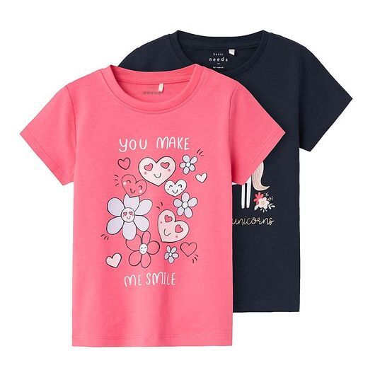 Name It T-shirt - 2-pack - NmfVeen - Camellia Rose/Dark Sapphire