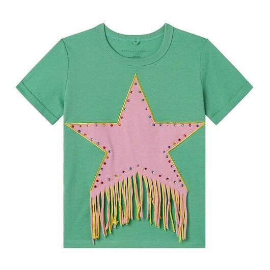Stella McCartney Kids T-shirt - Grön/Rosa m. Strass/Fransar